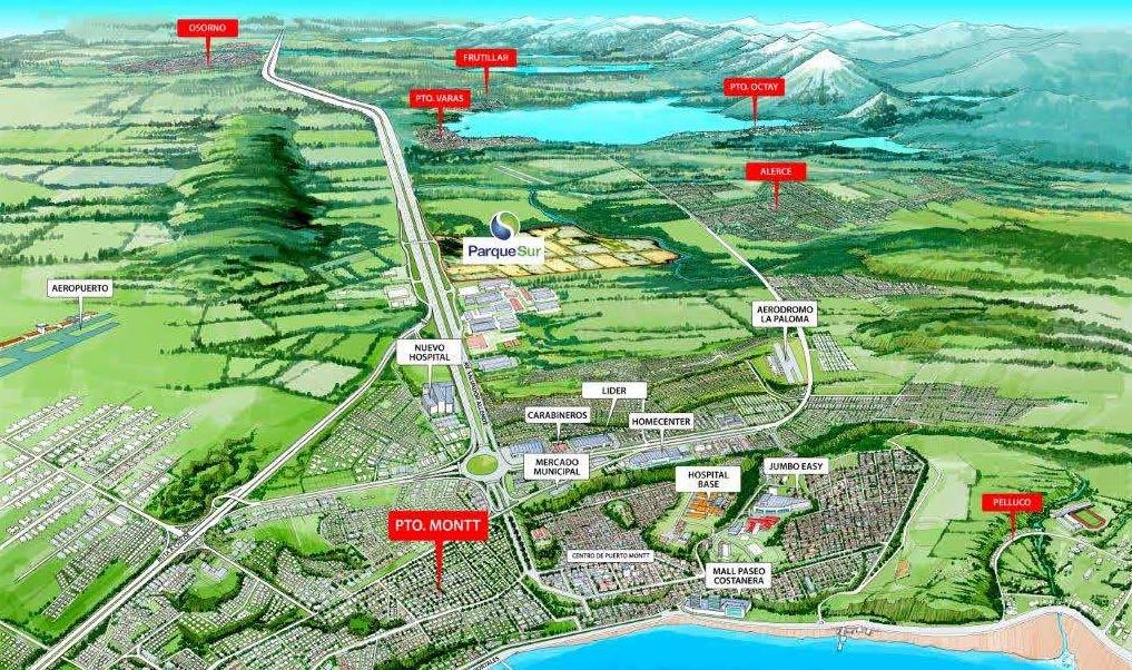 Mapa de conectividad de Parque Sur con puntos de referencia